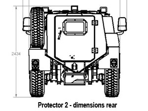 Armoured blast and ballistic protected vehicle - rear dimensions