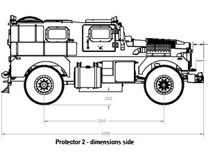 Armoured blast and ballistic protected vehicle - side dimensions